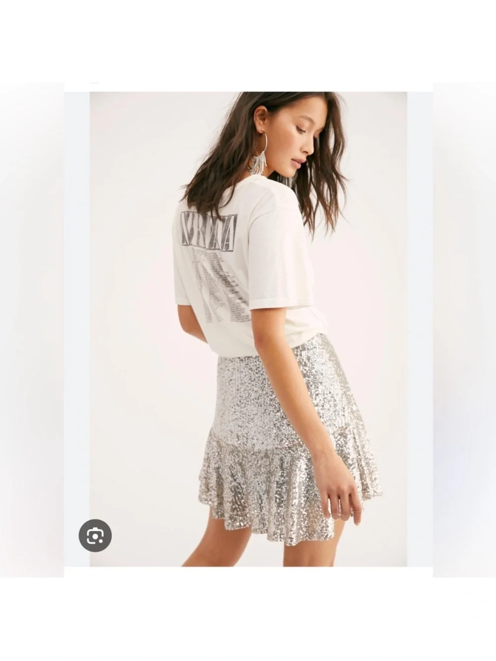 Free People Trumpet Silver Sequin Mini Skirt